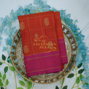 very beautiful orange and pink kanchipuram silk saree