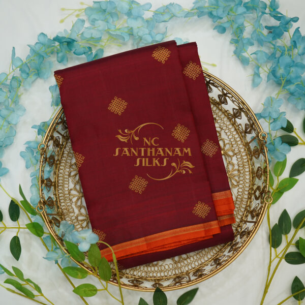 very beautiful kumkum and orange kanchipuram silk saree