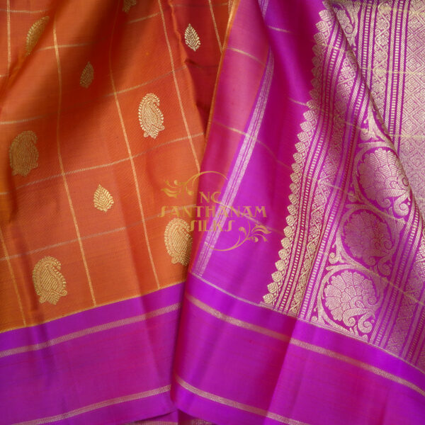 very beautiful orange and pink kanchipuram silk saree